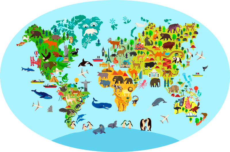 乙烯基地毯 生物世界地图 - TenStickers