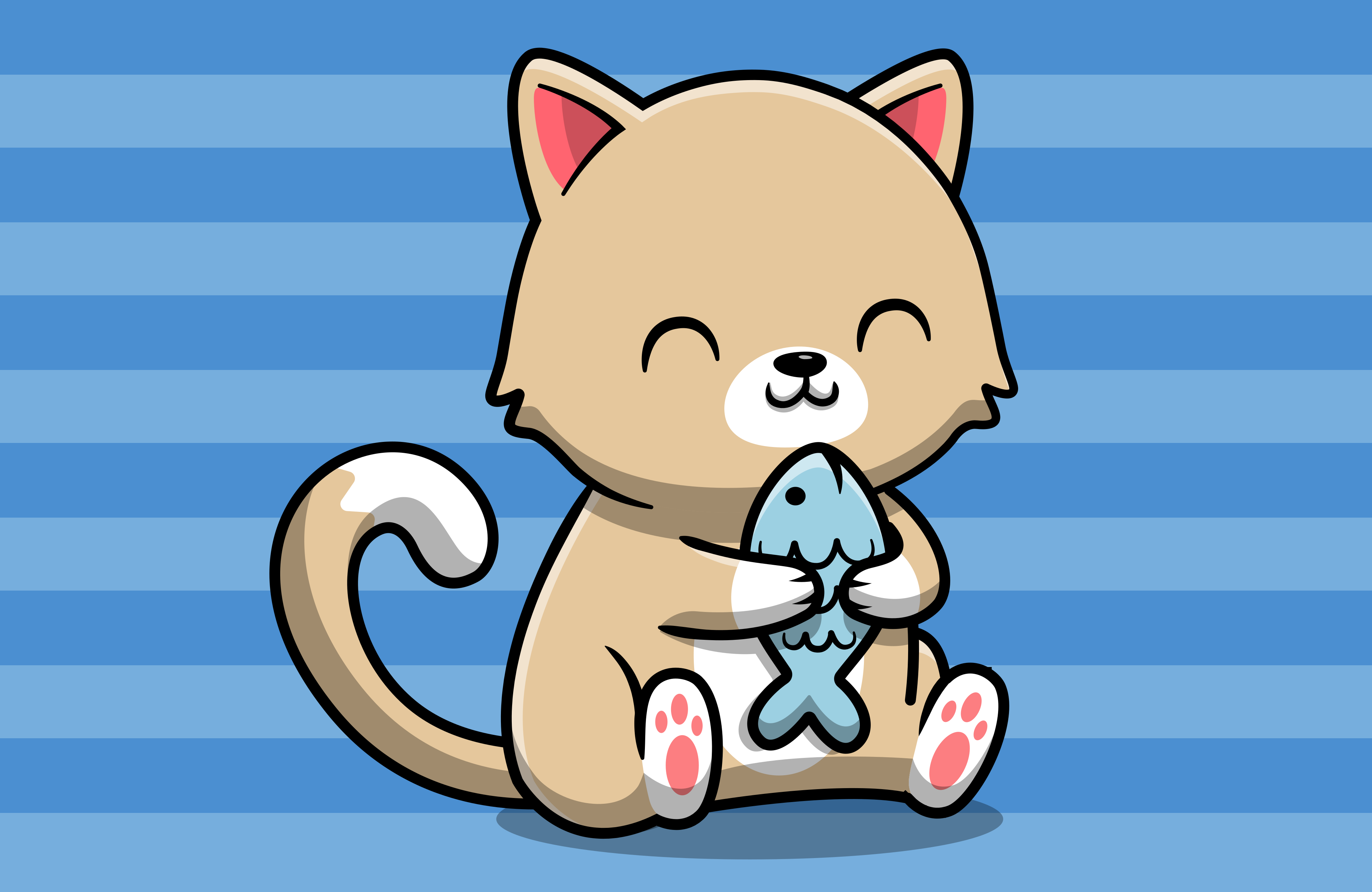 乙烯基地毯动物可爱猫咪与鱼 - TenStickers