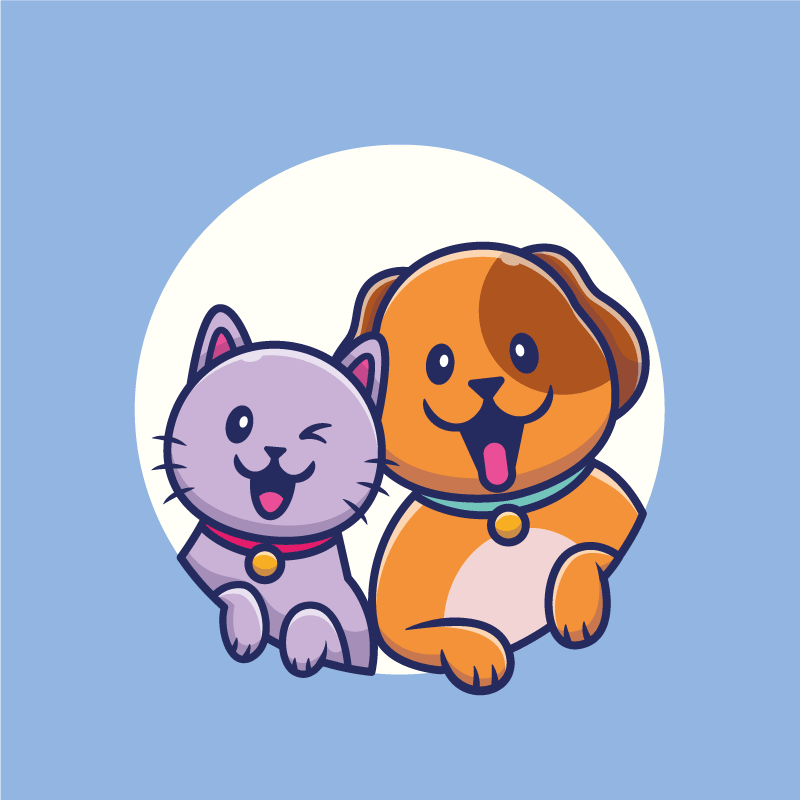 可爱的狗和猫朋友卡通动物地毯 - TenStickers