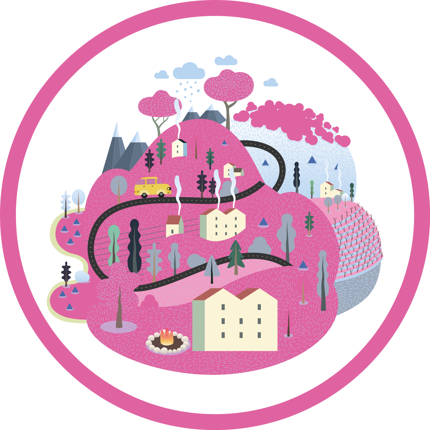 乙烯基地毯道路色彩缤纷的乡村场景 - TenStickers