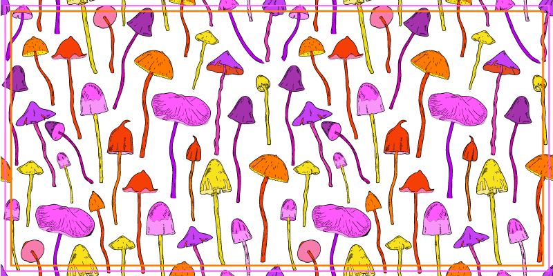乙烯基地毯特性与多彩蘑菇插图 - TenStickers