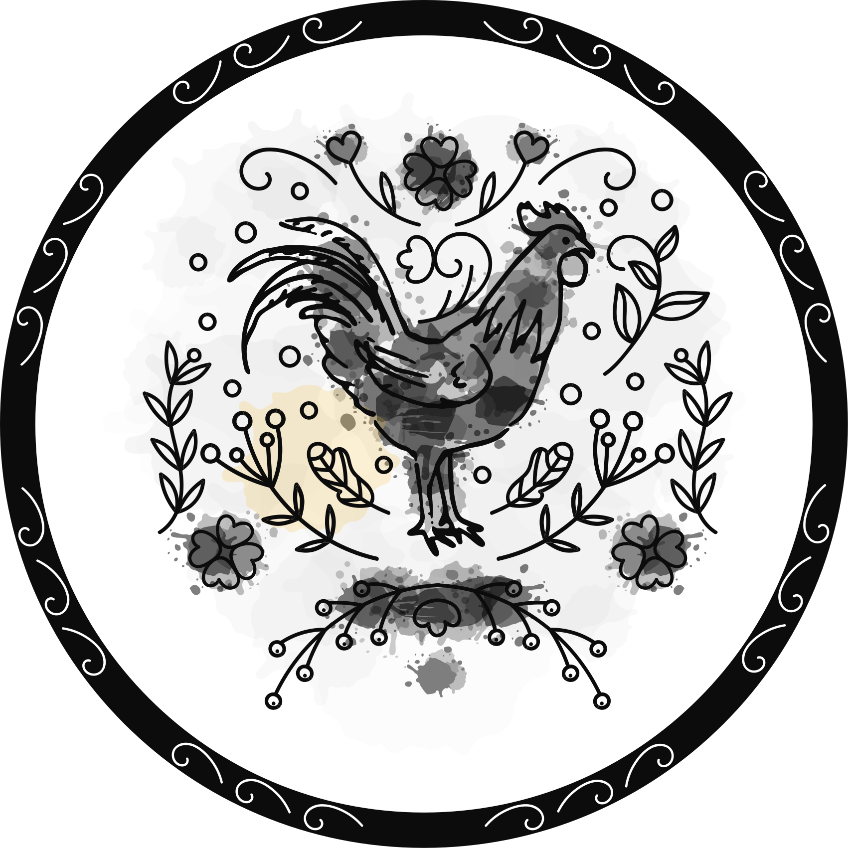 乙烯基地毯动物 黑公鸡素描 - TenStickers