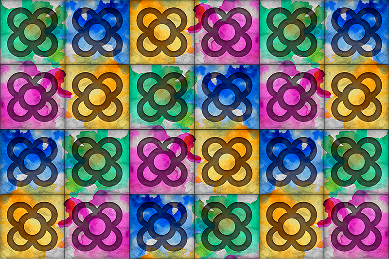 乙烯基复古地毯 彩色拼图瓷砖 - TenStickers