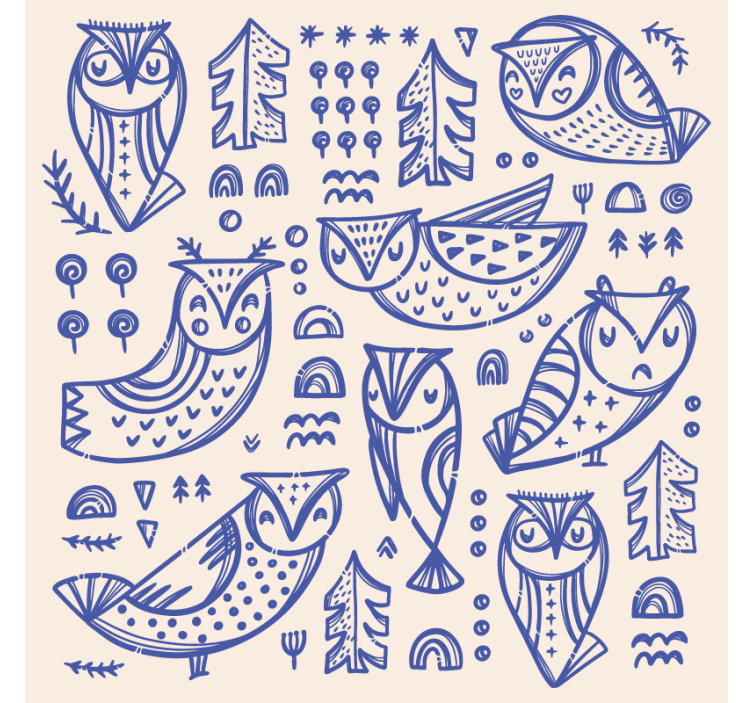 动物墙纸可爱蓝色猫头鹰面孔插图 - TenStickers