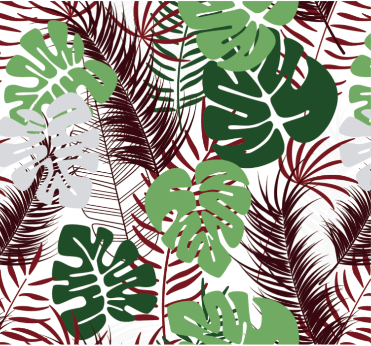 墙纸性能：红枝 monstera 叶子图案 - TenStickers