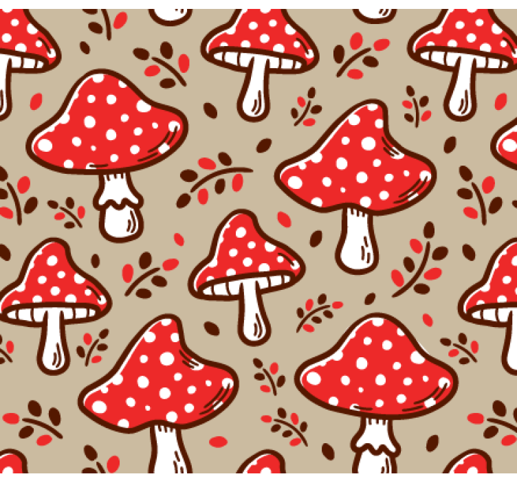 墙纸性能典型蘑菇图案于米色背景上 - TenStickers