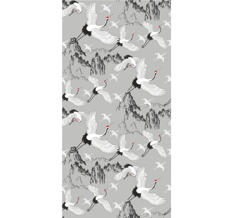 孩子房间墙纸优雅的鹤与山峰 - TenStickers
