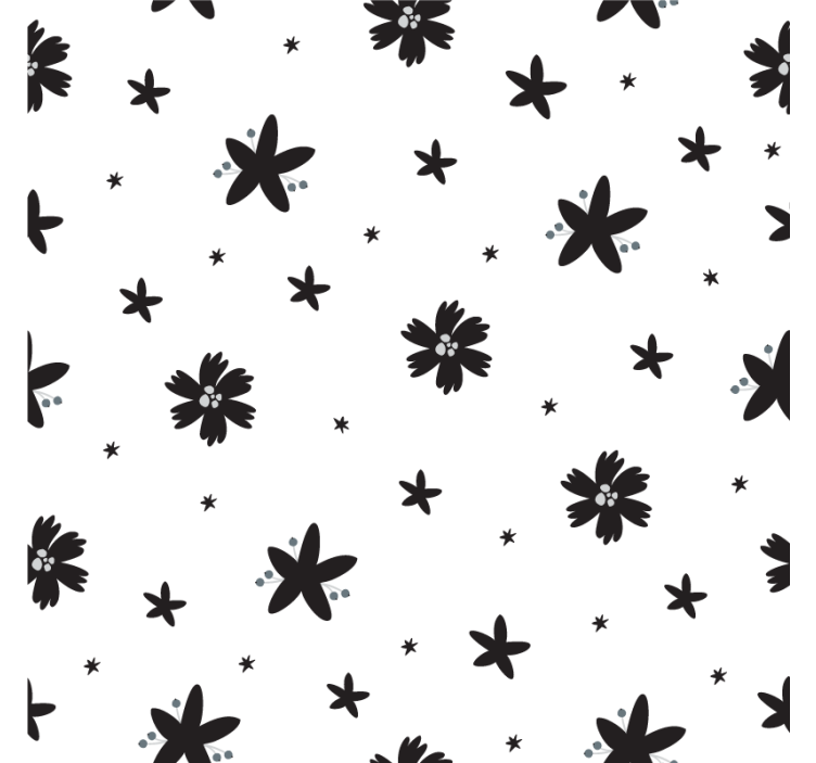 墙纸花卉黑白墨水花卉图案 - TenStickers