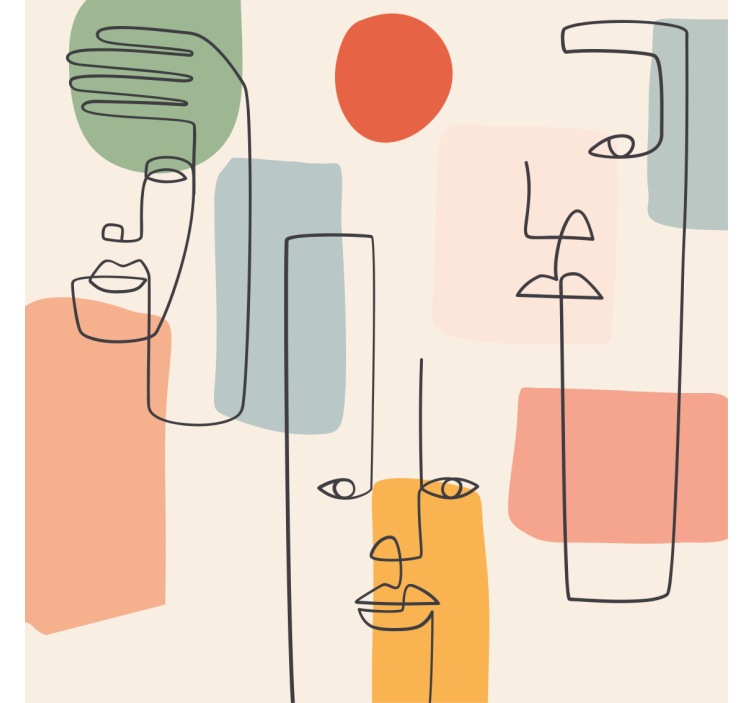 几何墙纸呈现简约人脸壁画艺术 - TenStickers