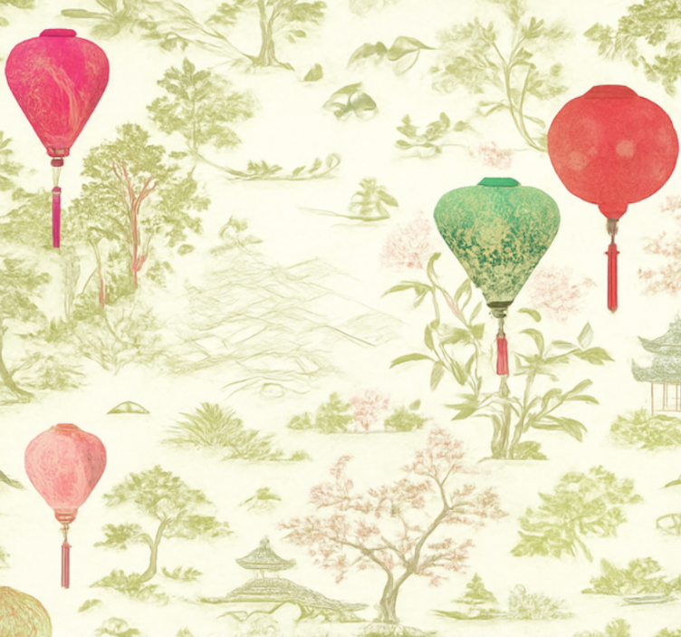 卧室壁纸东方中国风山水画 - TenStickers