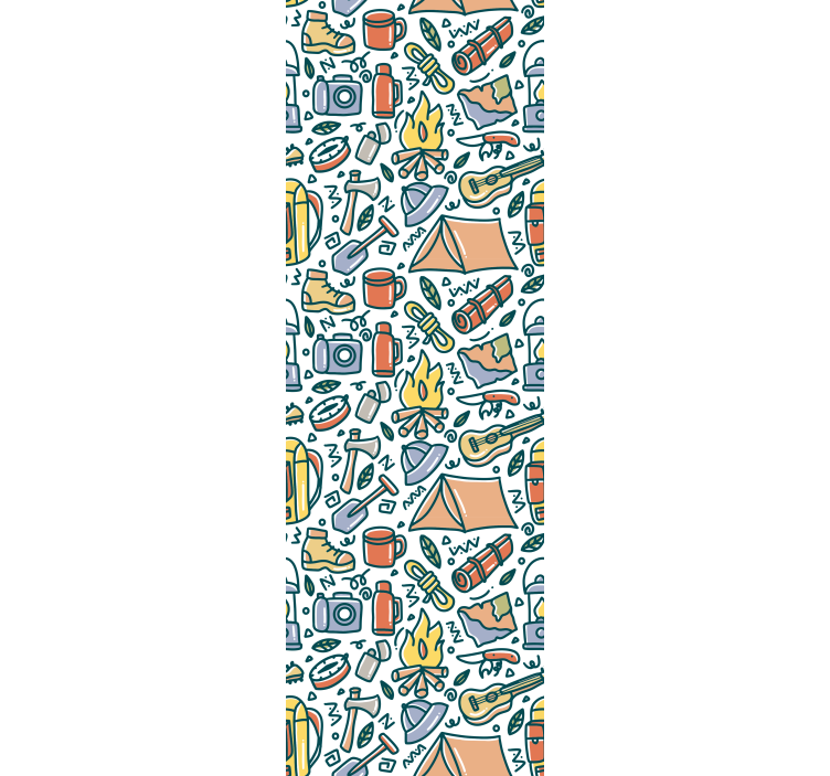 卧室壁纸手绘山脉与露营用品 - TenStickers