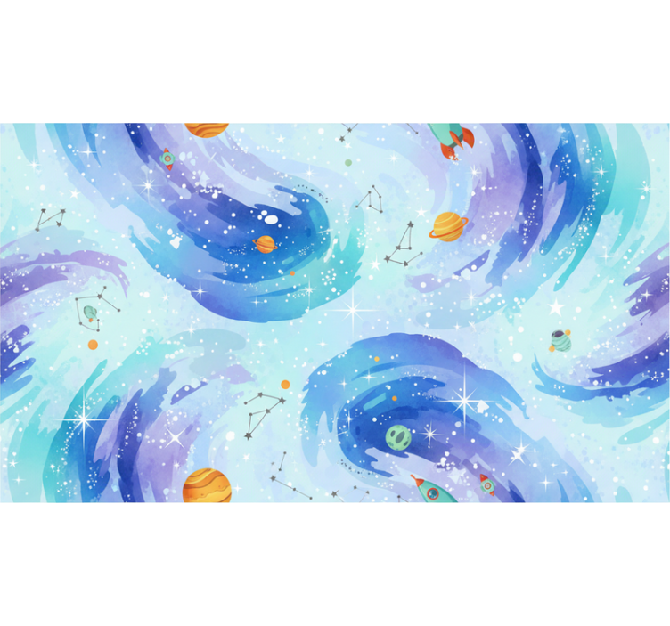 孩子房间墙纸银河风格浅蓝色 (b0dtq1rd2b) - TenStickers