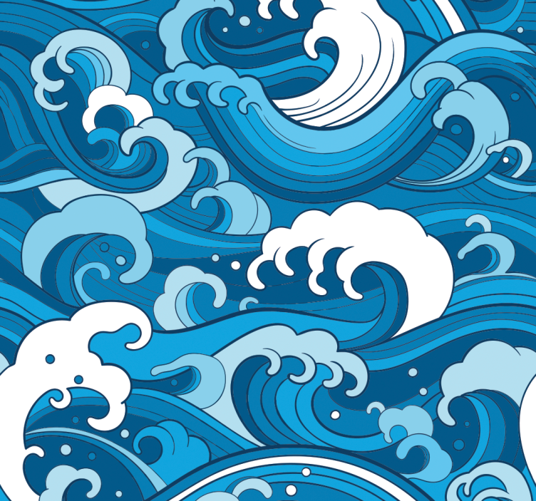 蓝色墙纸海洋波浪图案 - TenStickers