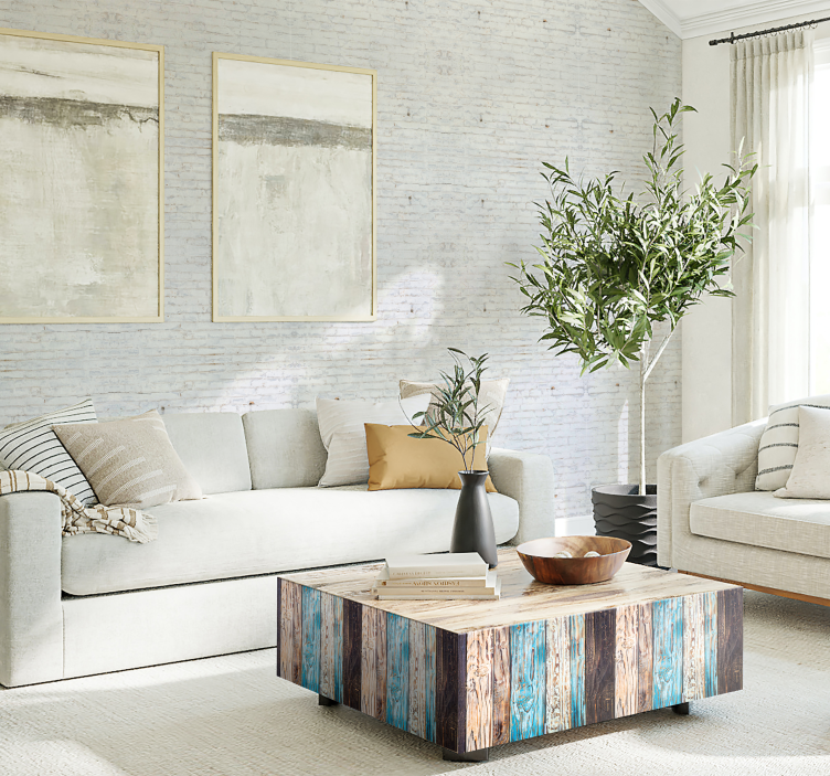 白砖图案与破旧的油漆壁纸 - TenStickers