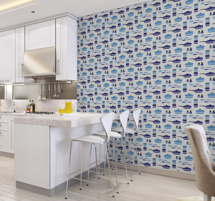 建筑墙纸蓝色餐具图案 - TenStickers