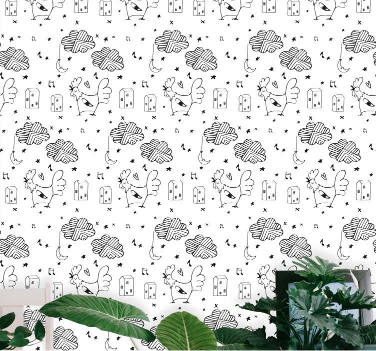 动物墙纸 公鸡卡通图案 - TenStickers