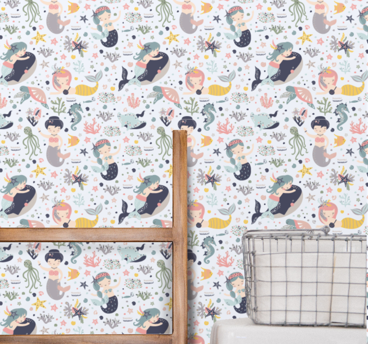 儿童壁纸 美人鱼水生朋友 - TenStickers