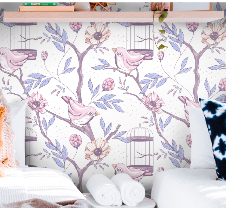 浪漫的树枝与鸟树壁纸 - TenStickers