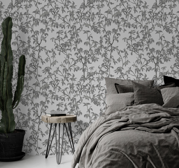 床头板壁纸带有简约树木图案 - TenStickers