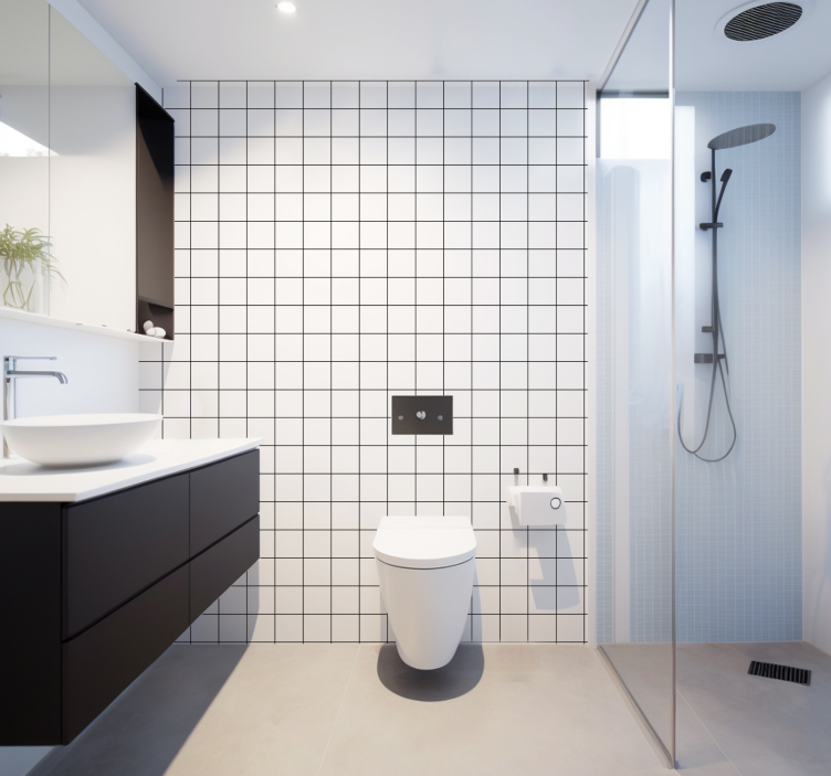 方形墙纸 黑色和白色细线 - TenStickers