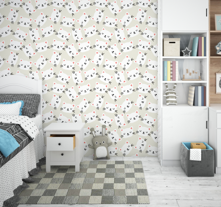 孩子房间墙纸 白猫脸画 - TenStickers